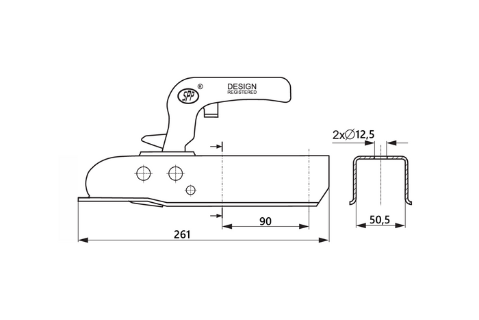 STEELPRESS ZSK-1300H ball hitch for a 1300kg trailer with a 50mm square drawbar