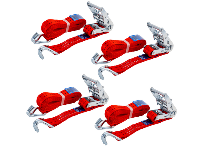 Set of four UNITRAILER 4m/35mm/2t red transport belts with tensioner